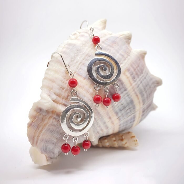 Aretes espiral con 3 colgantes