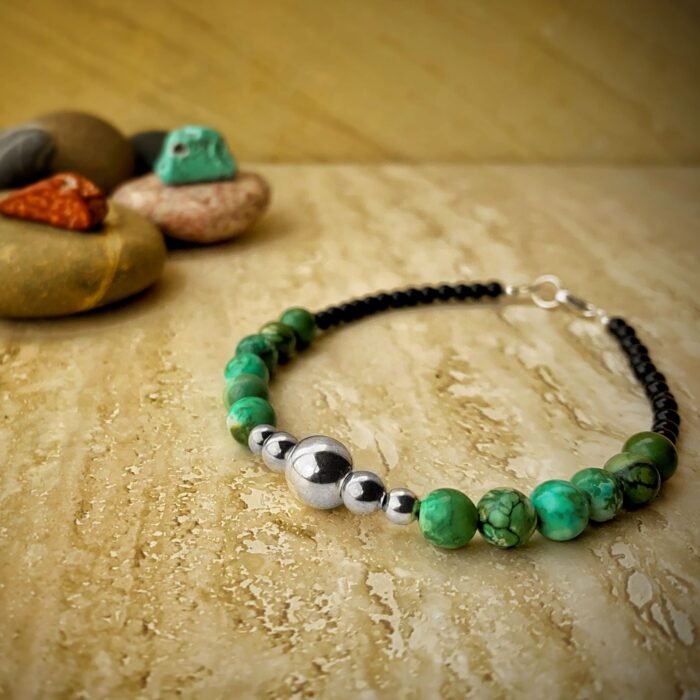 Pulsera Ónix, Turquesas y Plata Central