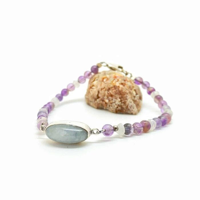 Pulsera Amatista, Piedraluna y Jade Lila