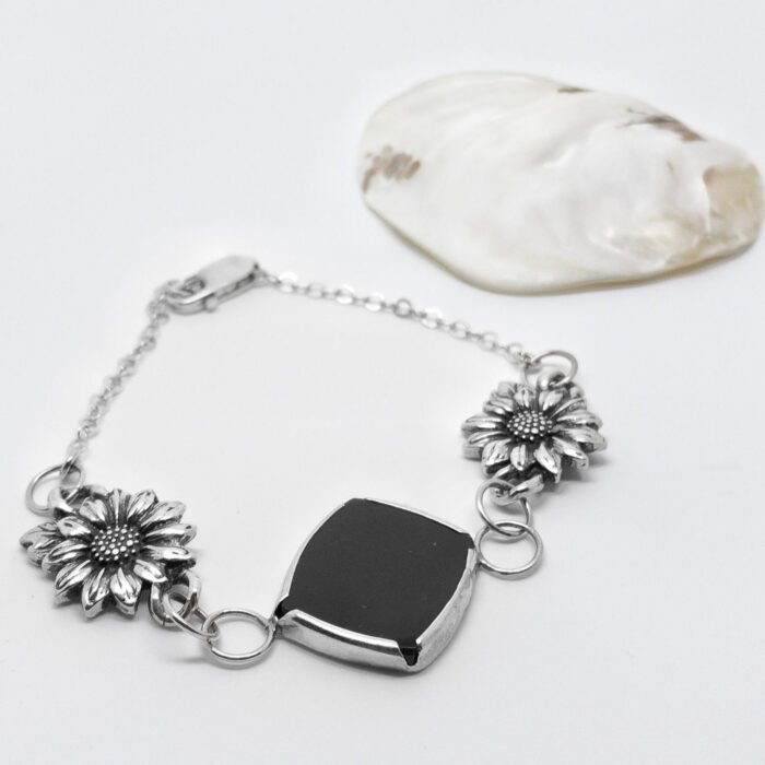 Pulsera Girasoles Plata y Ónix