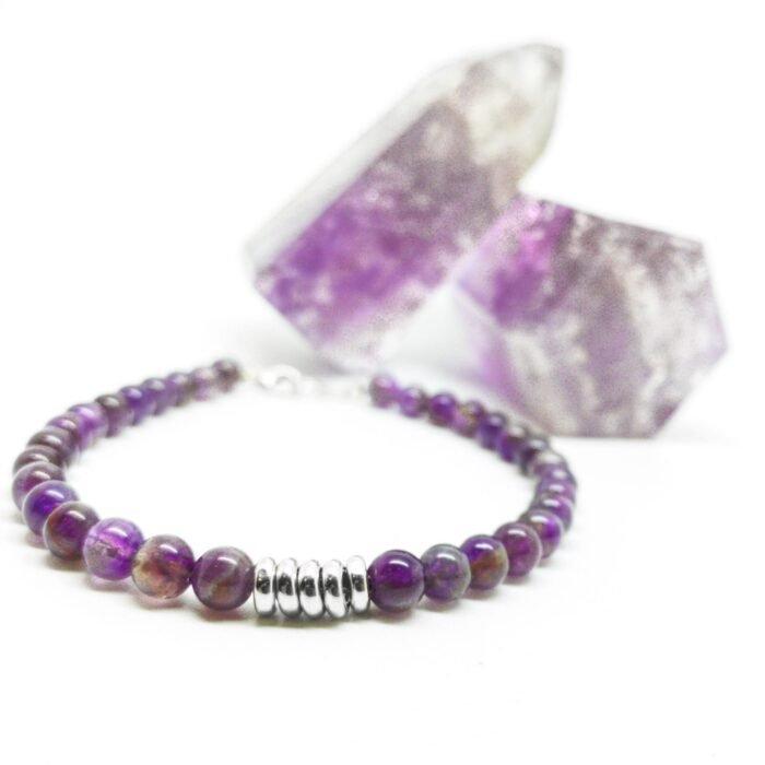 Pulsera Amatista y Centros de Plata