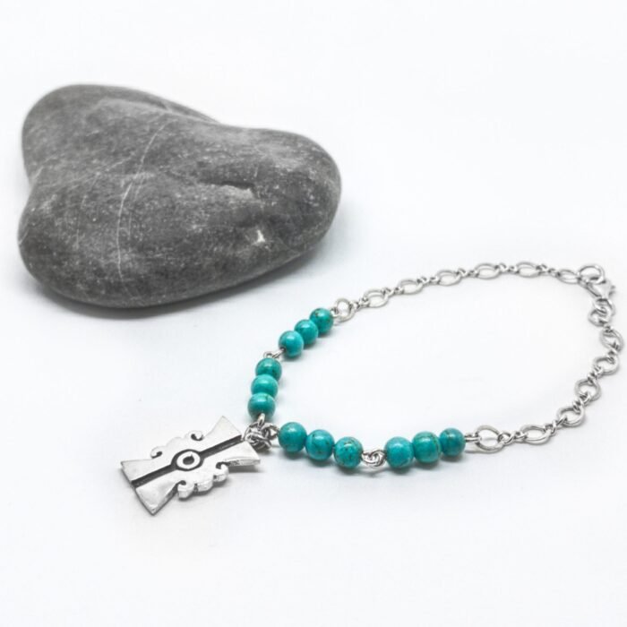 Pulsera Plata, Turquesa y Dije Ollin