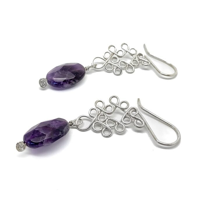 Aretes Plata Filigrana Waves con Amatista