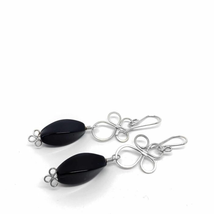 Aretes Flores Grande y Chica Plata y Ónix