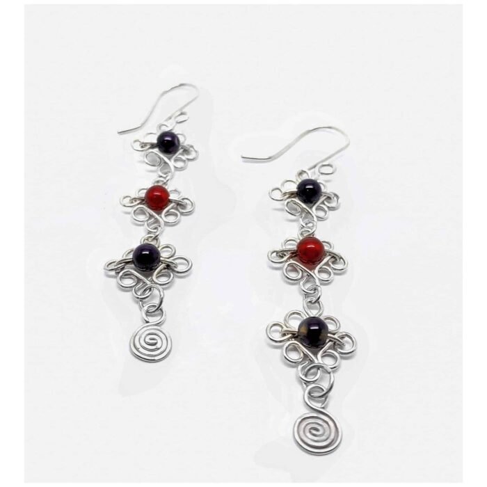 Aretes Cascada Filigrana con Ónix y Cornalina