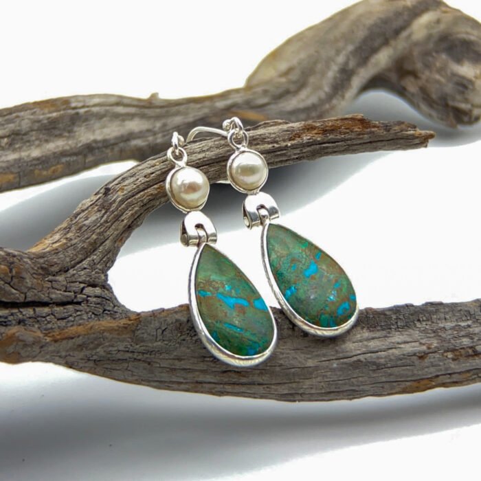 Aretes Crisocola y Perlas