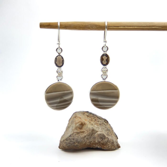 Aretes Sílex y Cuarzo Ahumado