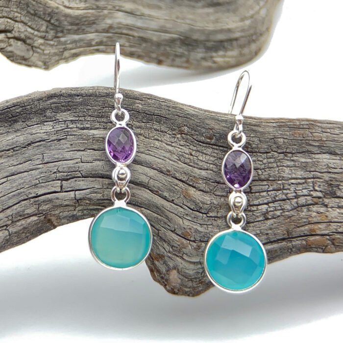 Aretes Calcedonia Redonda y Amatista